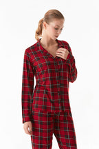 Süet Ekose Desenli Düğmeli Pijama Takımı