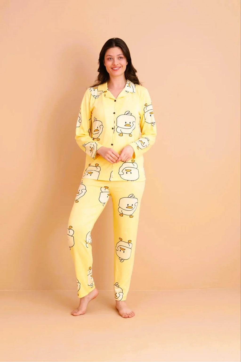 Civciv Desenli Süet Pijama Takımı