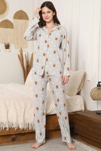 Ayıcık Desenli Düğmeli Süet Pijama Takımı