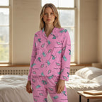 Desenli Düğmeli Süet Pijama Takımı