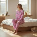 Desenli Düğmeli Süet Pijama Takımı