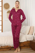 Milan Kumaş Yıldızlı Gömlek Yaka Pijama Takımı